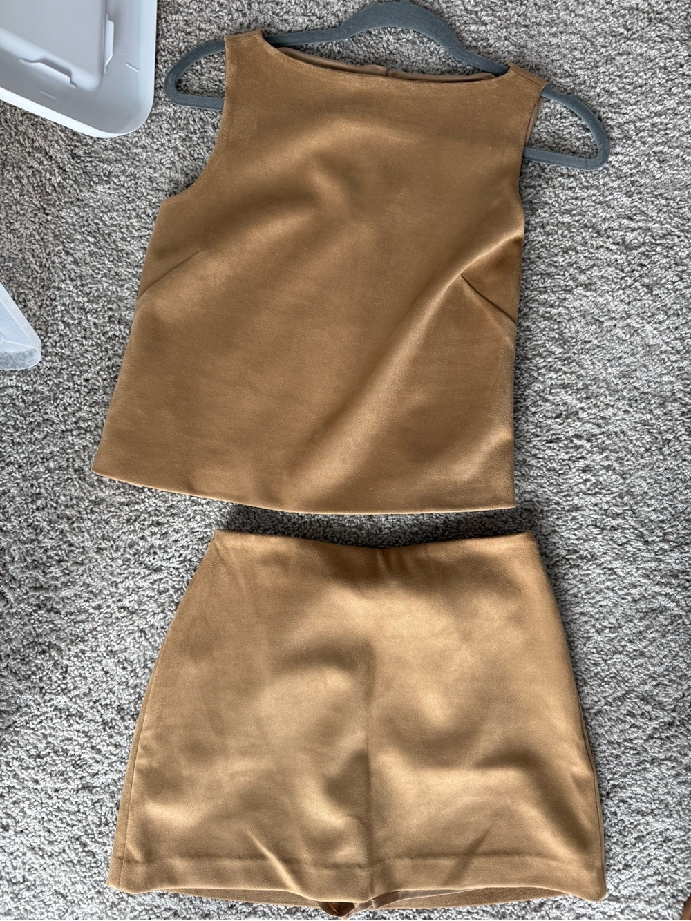 Abercrombie & Fitch Sand Faux Suede Shell Top & Mini Skirt Set
